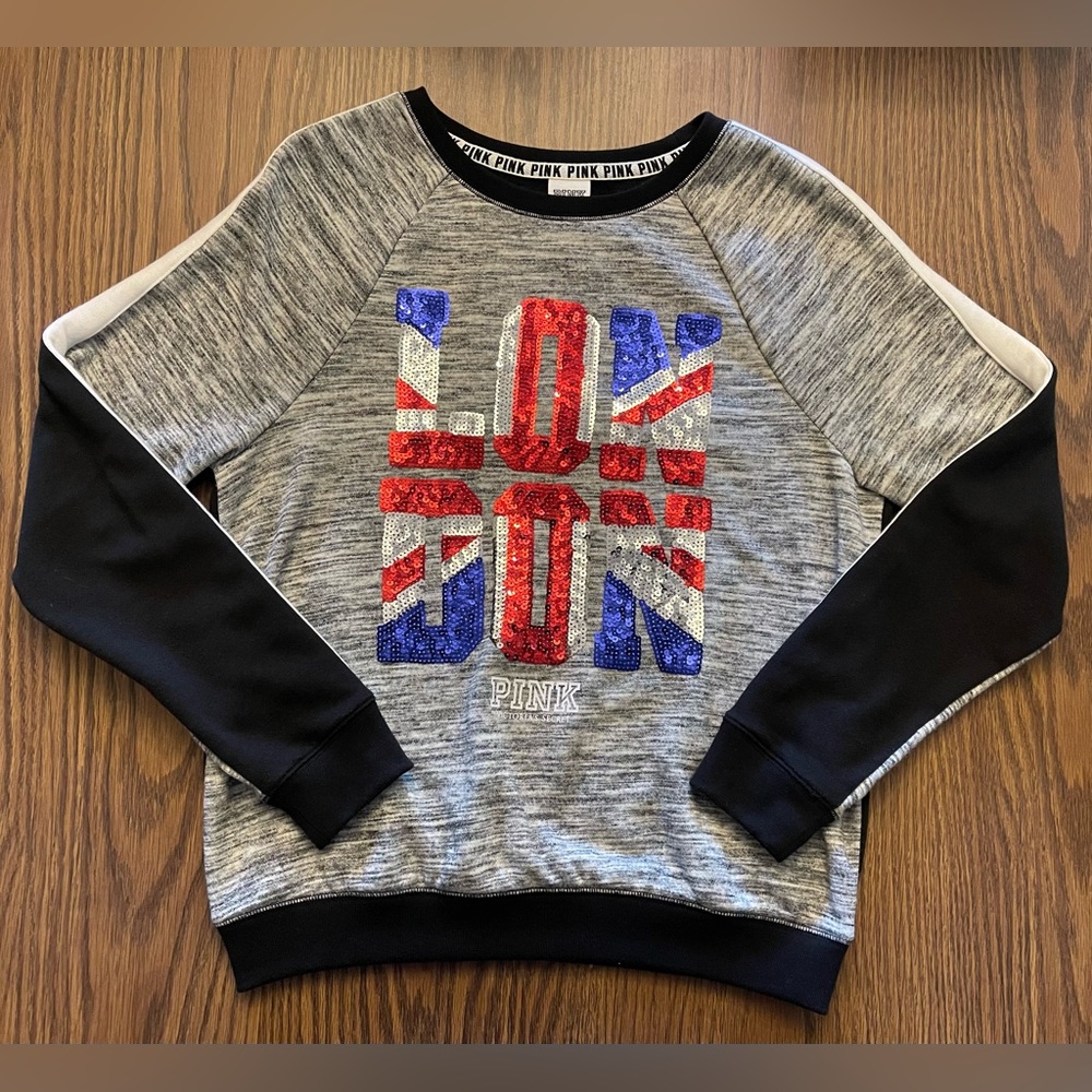 Victoria's Secret PINK London Sequin Crewneck Sweater - Red, Blue, Black, Grey